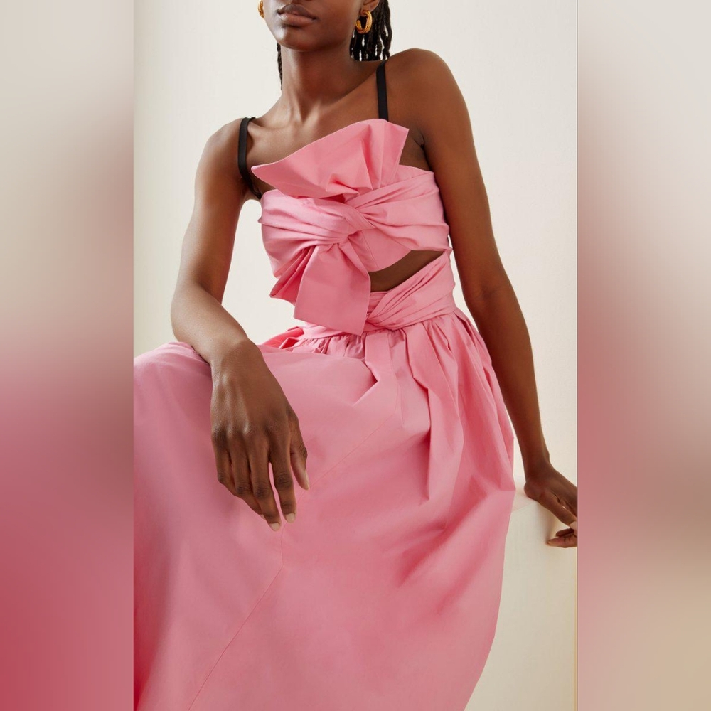 $2,725 NEW CAROLINA HERRERA CANDY PINK BOW COTTON DRESS 2 - Picture 3 of 9